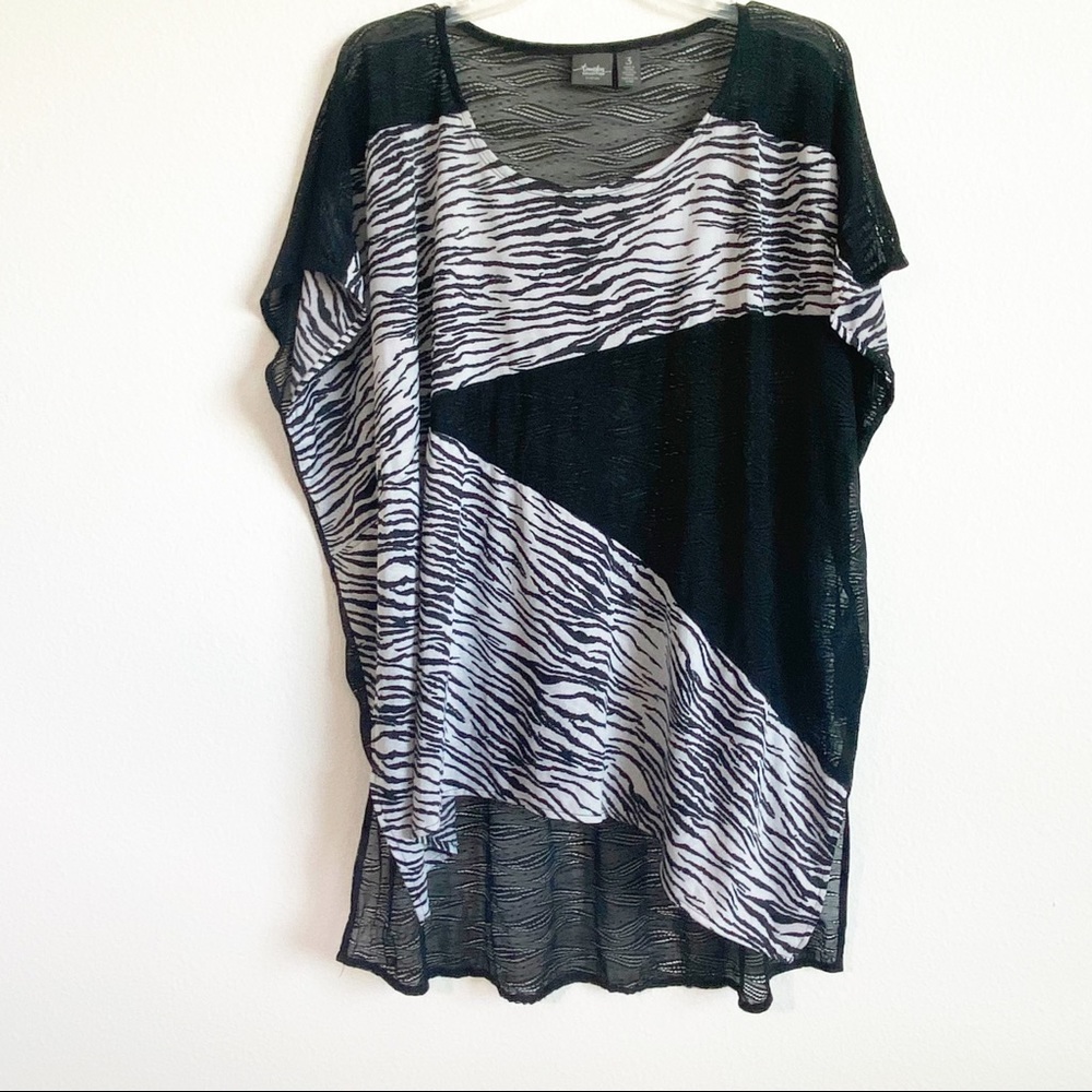 Chico’s Top 3 Black White Animal Print Mesh Top